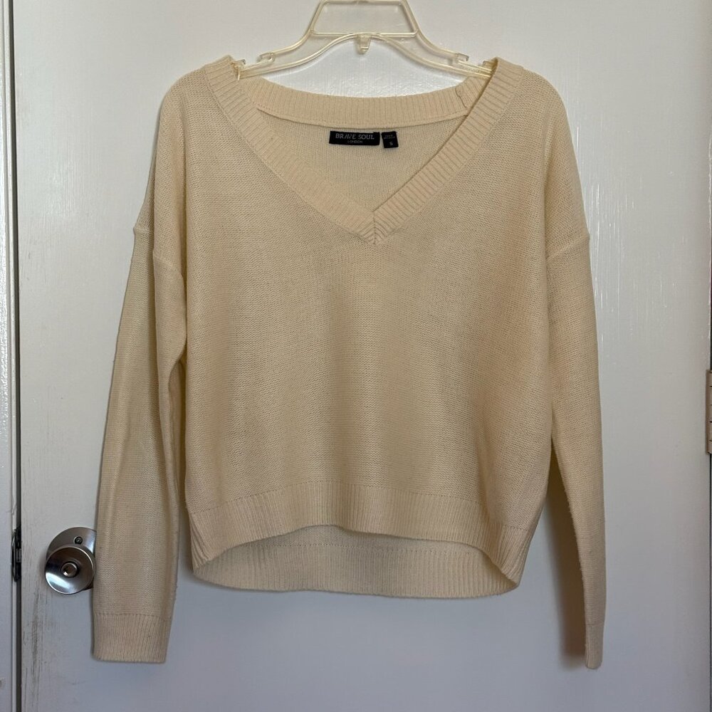 Brave Soul London Cream V-Neck Sweater – Size S